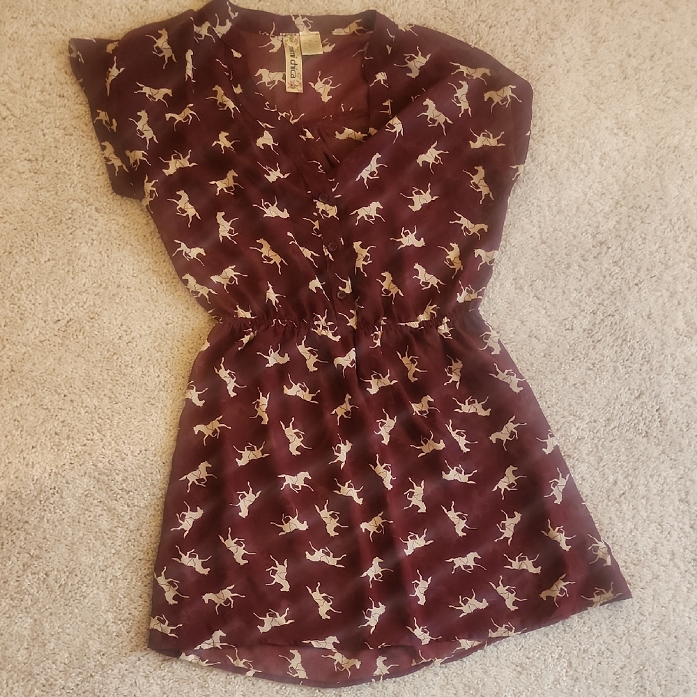 Mimi Chica Maroon Dress with Horse Pattern